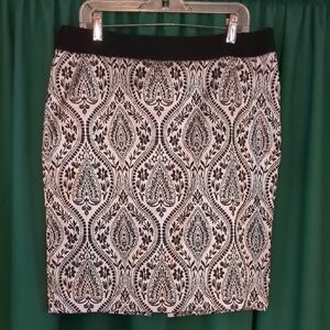 Worthington Black/Silver Gray Fully Lined Holiday Patterned Skirt 6P